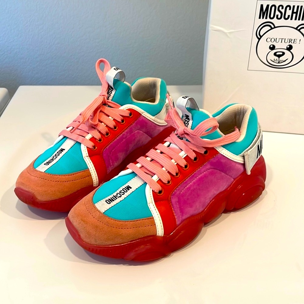 Moschino “Teddy” Mixed Media Low Top Sneakers - Picture 2 of 12